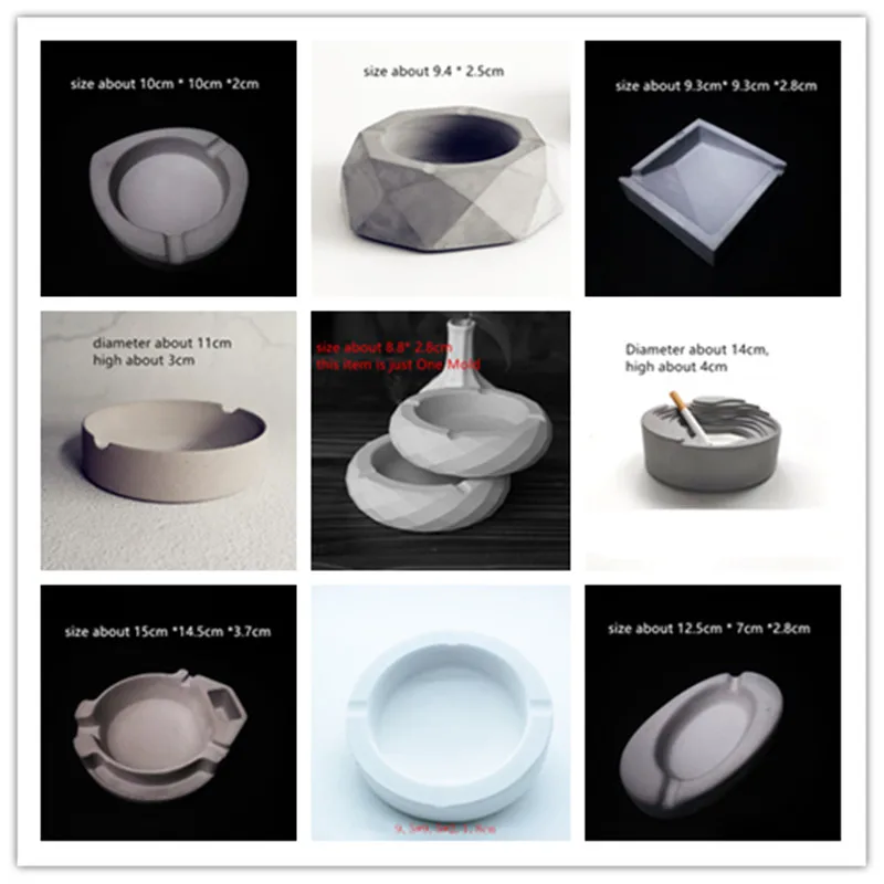 Creative Retro Concrete Ashtray Silicone Molds Round Square Cement cigarettes Holder Tray Rack Mold