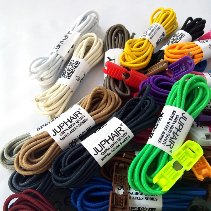 New1 Pair White Shoelace Buckle Multicolor Sport Fitness Laces Colorful Lock Shoelace Shoestrings Elastic Shoe Jogging Triathlon