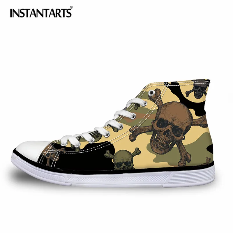 

INSTANTARTS Summer High Top Vulcanize Shoes Men Cool Skull Puzzle Printing Canvas Shoes for Boys Breathable Lace Up Sneakers Man