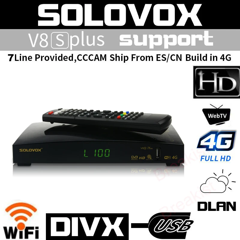 

SOLOVOX V8S PLUS DDR3 Satellite TV Receiver Support 7Clines CCCAM/NEWCAM Biss Key WEB TV Home Theater Europen Spanish Portugal