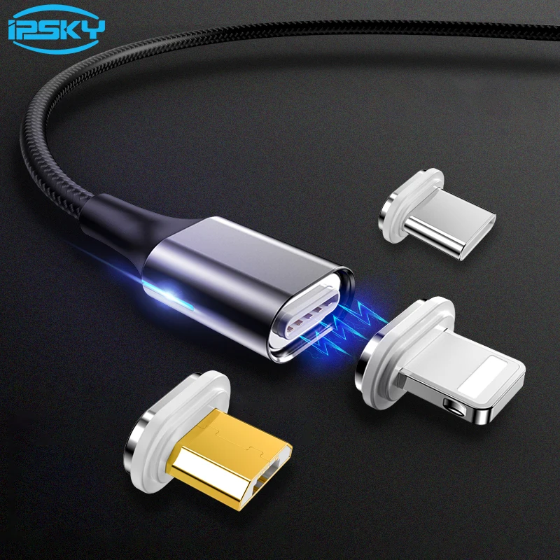 

IPSKY Magnetic Cable Micro USB Type C For Ios/Android Phone Charging Cable 3A Fast Charge Cord USB LED Cables For Xiaomi Huawei