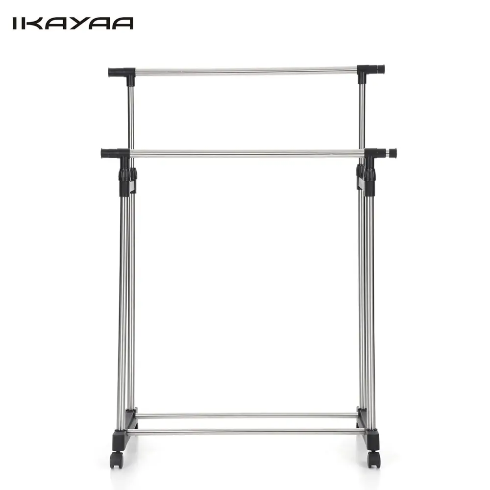 

IKAYAA Garment Rack Metal Adjustable Width Double Rail Clothes Garment Dress Hanging Rack Cloth Display Garment Rack Organizer