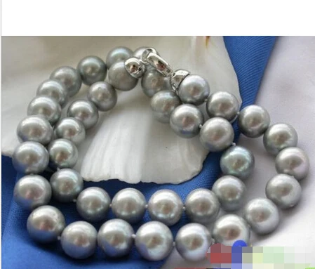 

NICE AA++ 17" 12mm ROUND GRAY FRESHWATER PEARL NECKLACE ^^^@^Noble style Natural Fine jewe SHIPPING (C0309)