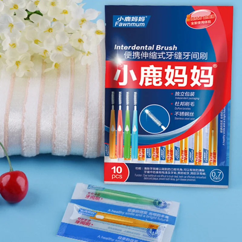 

10 pcs Clean Between Teeth Floss Push-pull Adults Interdental Brush Toothpick Oral Care Tool Interdental Brush Dental Floss