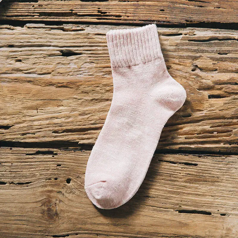 Женские носки в полоску в стиле ретро; толстые носки до щиколотки; бамбуковые одноцветные хлопковые носки для девочек; теплые длинные спортивные носки для студентов; женские - Цвет: pink