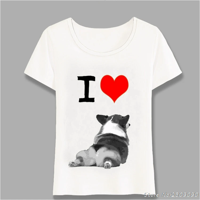 

I Love Corgi Butts Print T-Shirt Summer Fashion Women Short Sleeve Funny Dog Print Casual Tops Cute Female Tees Harajuku