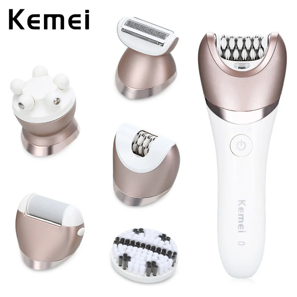 Kemei 5in1 Wet Dry Epilator Women Shaver Female Shaving Machine Electric Lady Bikini Trimmer Depilation Facial