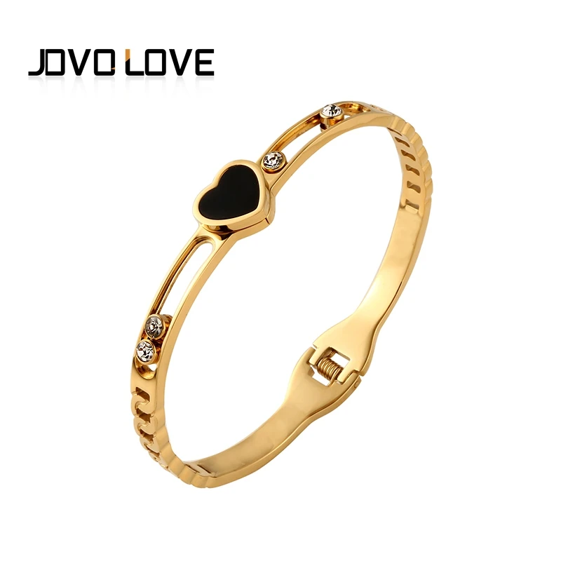 

Fashion 316L Stainless Steel Heart Lover's Bracelets & Bangles for Women Movable Rhinestone Open Cuff Bracelets Jewelry