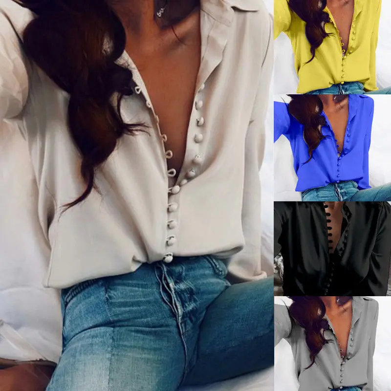 HIRIGIN Pop Sexy Women Long Sleeve Loose Blouse Casual