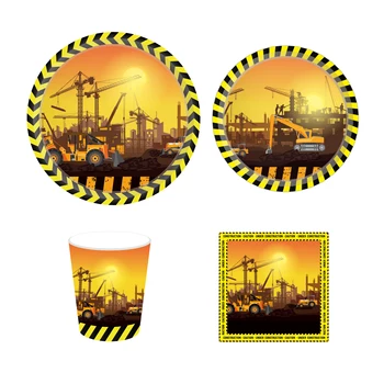 

Happy Birthday Excavator Construct Party Decorations Sets Plates Napkins Cups Disposable Tableware Kids Baby Shower Party Favors