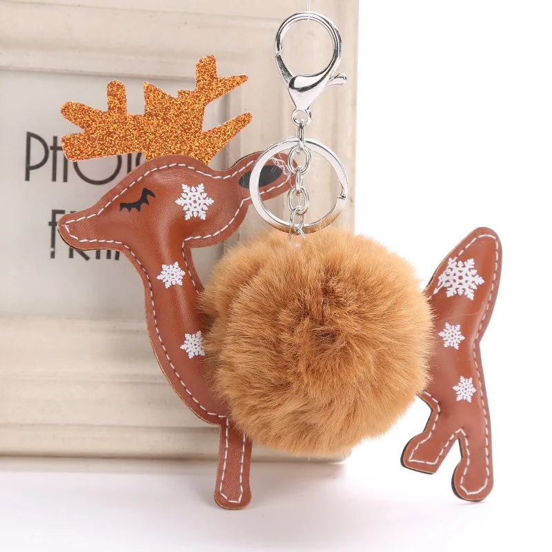 

Cute Fluffy Reindeer Key chain Artificial Rabbit Fur Ball Pom Pom Key Chains Xmas Deer Animal Bag Charms Trinket Car Key Ring