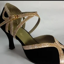 Новые женские черные замшевые золотые блестящие бальные туфли для латинских танцев танцевальная обувь для сальсы все размеры