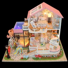 Cute Families House DIY Large Wooden Dolls House Play Dollhouse Miniatures Furniture Toys for Children Juguete Brinquedos sylvanian families house diy french coffee trip handmade house wooden toy crafts for children toys for girls juguetes brinquedos