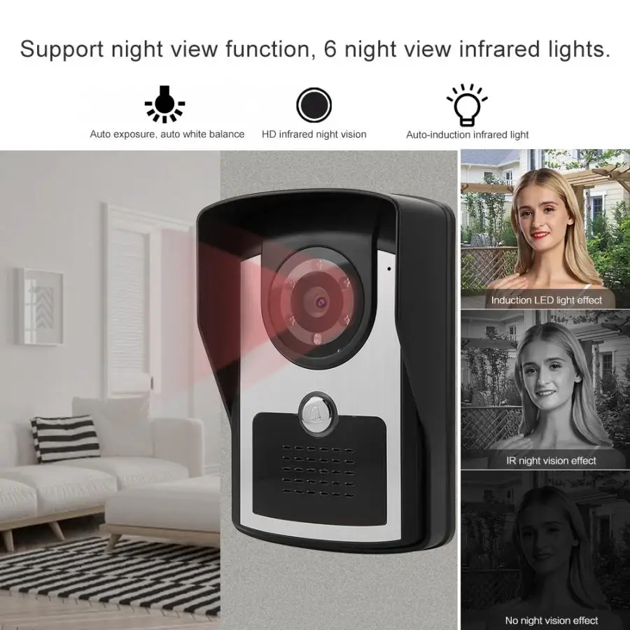 

7" LCD Wired Video Door Phone Intercom Doorbell App Remote Unlocking Video Recording