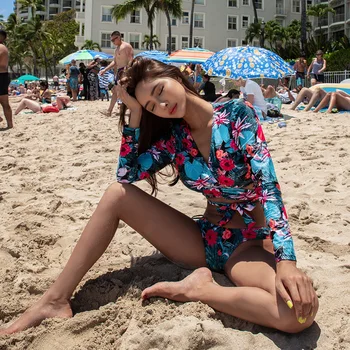 

Beachwear Bikini Push Up 2019 Women Swimsuits Swim Suit Mayokini Female New Suits Korea Separation Long Sleeve Print Polyester