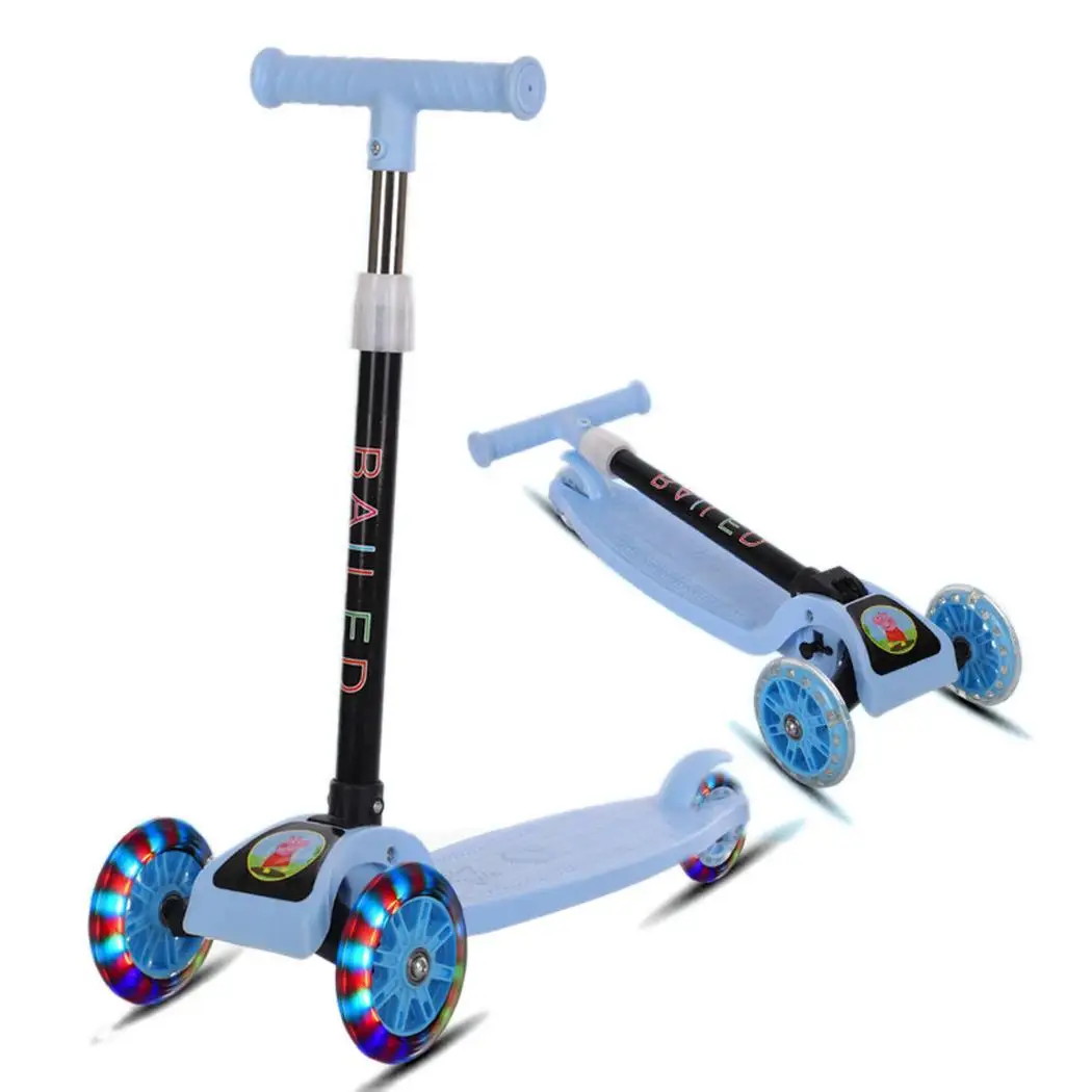 Прочный портативный складной со вспышкой, раздвижной детский скутер - Цвет: blue