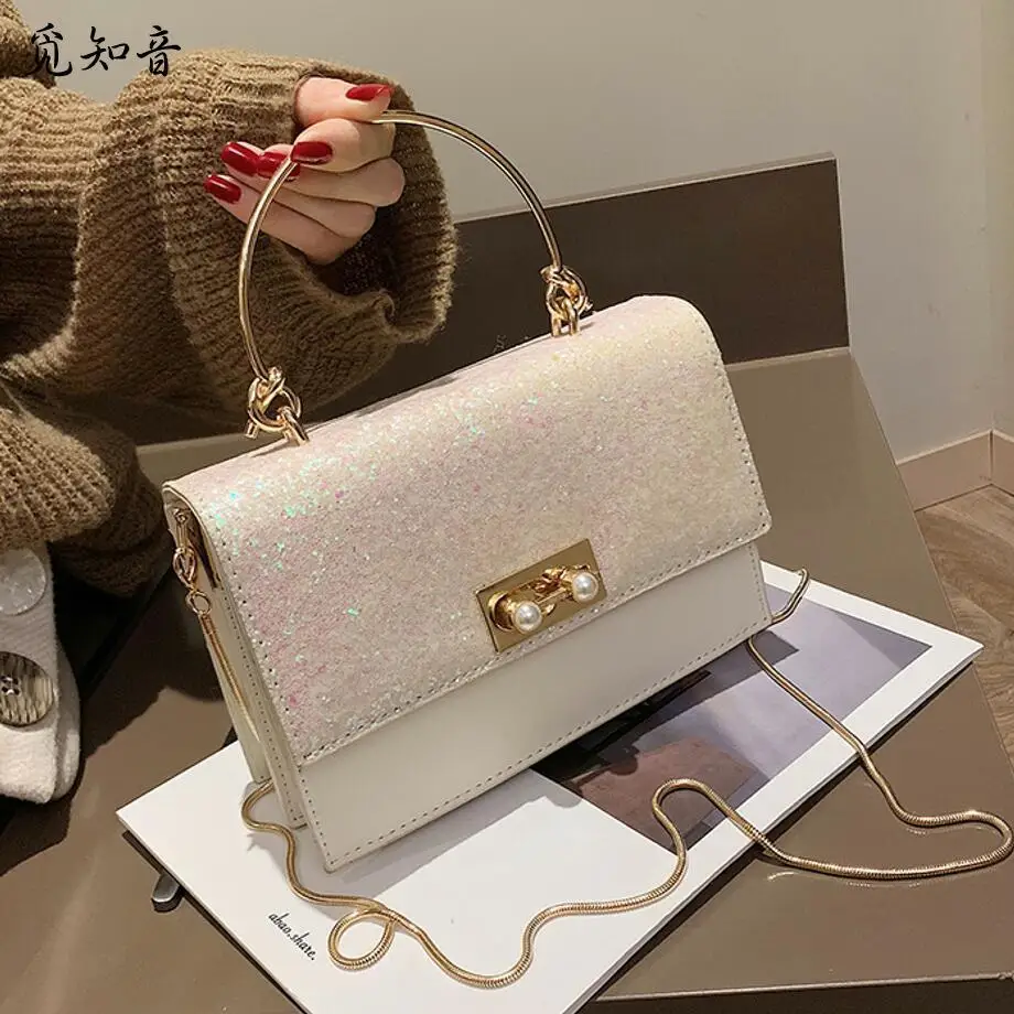 

Sweet Lady Tote Bag 2019 Fashion New Sequin Square Bag Quality Pu Leather Women's Designer Handbag Chain Shoulder Messenger Bags