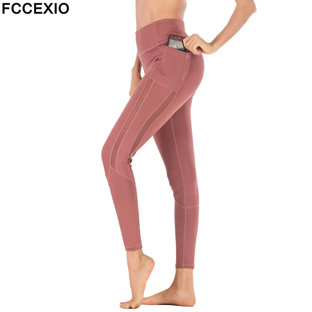 

FCCEXIO Fashion High Waist Leggings Women Fitness Workout Pants With Pocket Gothic Black Patchwork Leggins Mujer Jeggings
