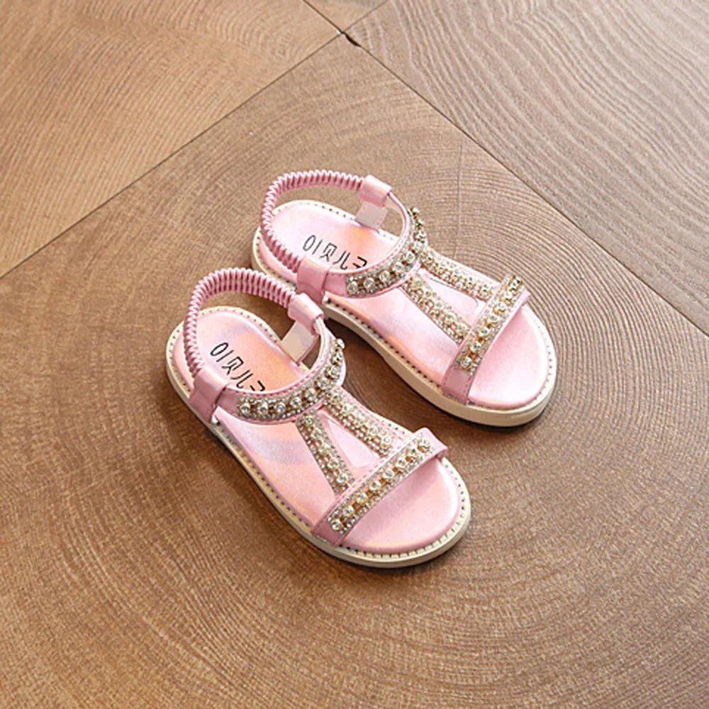 Г., пинетки для девочек летние сандали Для Девочек Пляжные сандалии с кристаллами обувь в римском стиле принцессы Летняя обувь для маленьких девочек A1