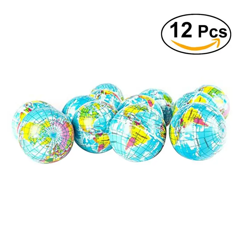 12 PCS 6 3 CM Globe World Map Sponge Ball Colorfu Bounce Stress Relief 
