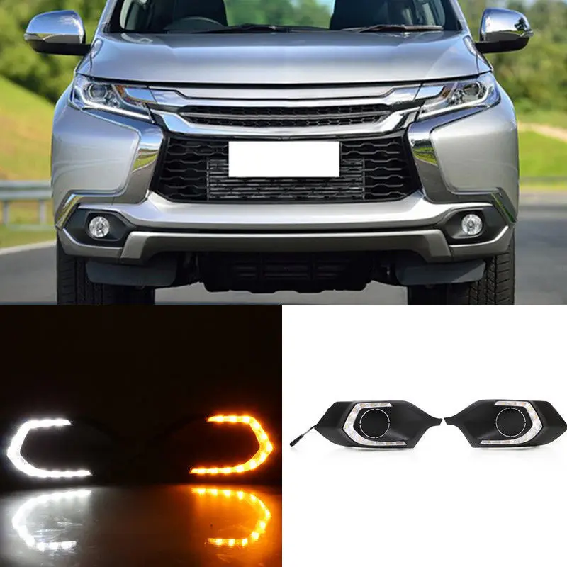 2pcs White/Yellow LED Daytime Running Light for Mitsubishi Pajero Sport