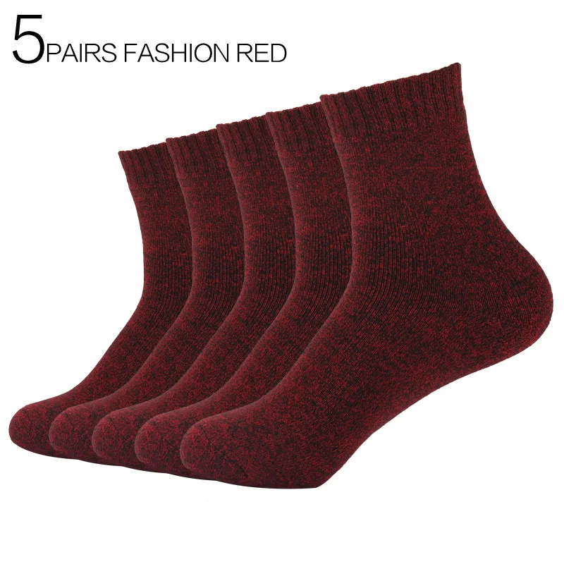 5 пар/лот, Eur36-42, женские Модные Цветные махровые носки, зимние плотные теплые женские махровые хлопковые носки, 10 ярких цветов, S328 - Цвет: 5Pair Fashion Red