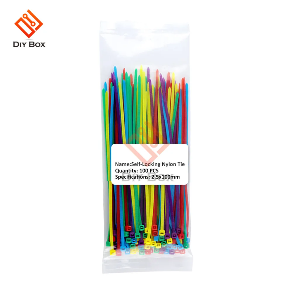 

100pcs Self-Locking Nylon Wire Cable Zip Ties Cable Ties Fasten Loop Cable Random Color 2.5x200mm 2.5x150mm 2.5x100mm