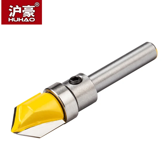 HUHAO 1pc 1/2″ Shank Router Bit V-Type Tungsten Carbide Woodworking Milling Cutter Round Edge Slotted Chamfering Engraving Tool