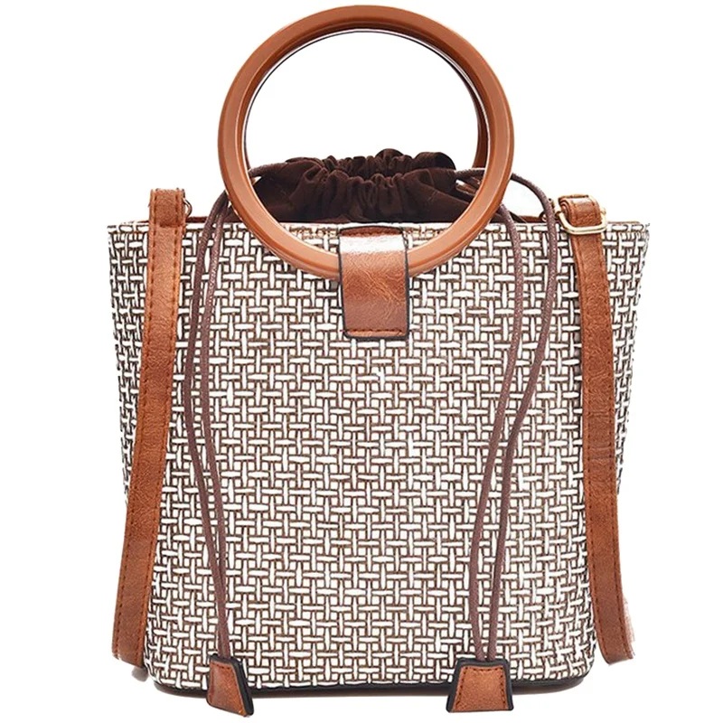 

Women New Simple Retro Ring Handbag Diagonal Straw Beach Bag