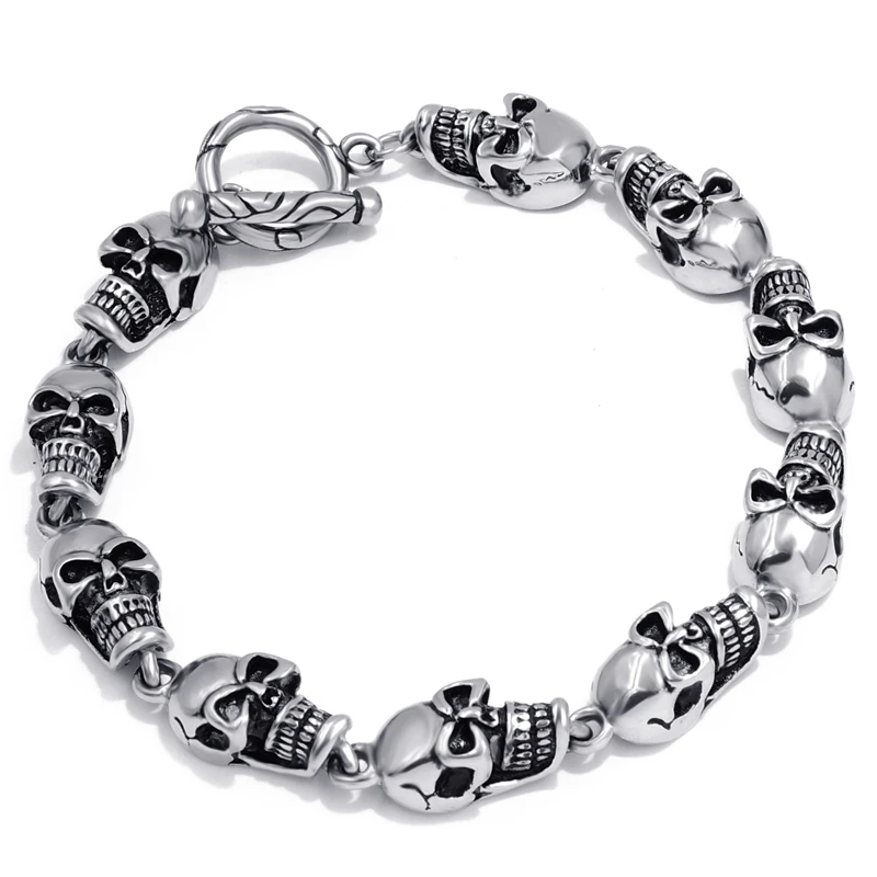 Elfasio Men's Boy's Silver Skull Bracelet Ghost Biker Stainless Steel Bracelet  Jewelry 9