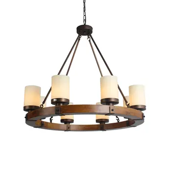 

INDUSTRIAL VINTAGE IRON WOODEN FRAME CANDLE LAMPSHADE CHANDELIER