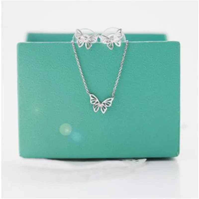 

simple hollow 925/1000 silver rose gold ang white color butterfly jewellery set for young ladies