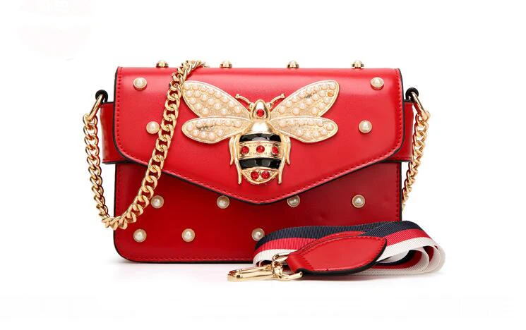 Известный бренд женские сумки-мессенджеры маленькие сумки на цепи через плечо женские роскошные сумки на ремне жемчужные сумки красный белый черный - Цвет: Красный
