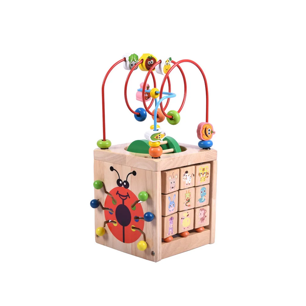 

6 in 1 Baby Learning & Education Wooden Multi-function Treasure Box Bead Wire Maze Roller Coaster Toys Set For Kids Children