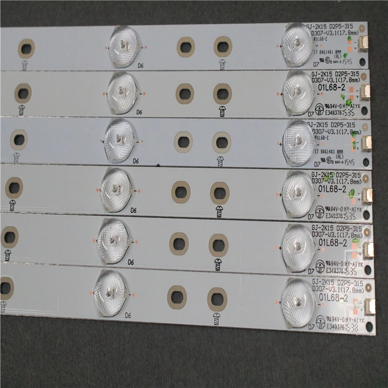Tiras de Led Originais para 32 Conjunto Novas Philips Gj-2k15 D2p5-315 D307-v3.1 01l68-2 E349376 7 Leds 615mm 1 = 6 Pçs