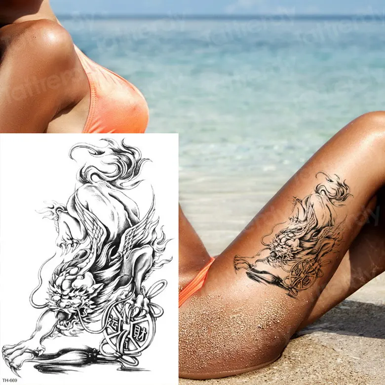 Эскизы тату дизайн Сексуальная Татуировка назад черные наклейки mehndi лошадь роза татуировка непромокаемая временная татуировка женский боди-арт - Цвет: TH669