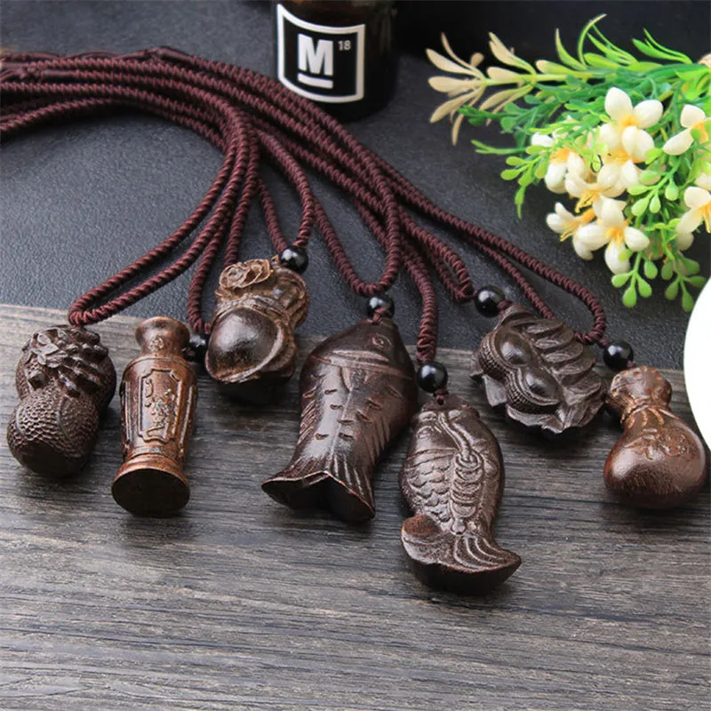 

SOBUY Wood Fish Pendant Original 2019 New National Trend Handmade Wood Pendant Necklace Women Fish Vintage Hangings