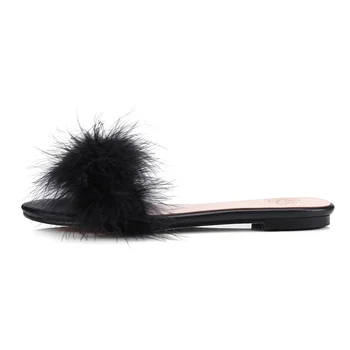 

2019 summer women's slippers high quality material real fluffy decorative sandals open toe flat female slippers