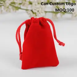 100 шт./лот 5x7 см красный бархатный мешок ювелирных изделий Бусины упаковки небольших кольцо Сумки для подарков шнурком мешок монет может