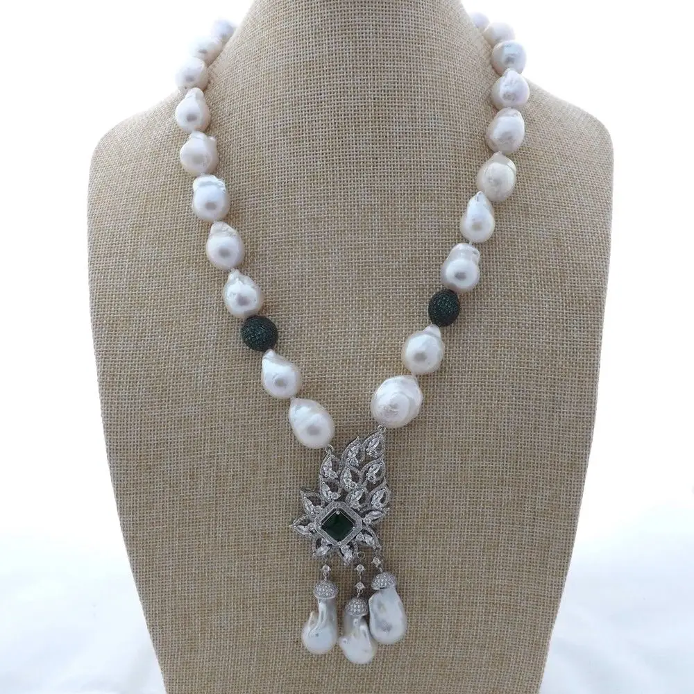 

Women's 22" White Keshi Pearl Necklace CZ Pendant