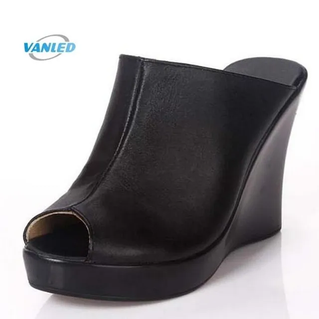 VANLED brand sandals summer slippers women sandals shoes 2018 New soft real leather sandals comfortable wedge high heel slippers