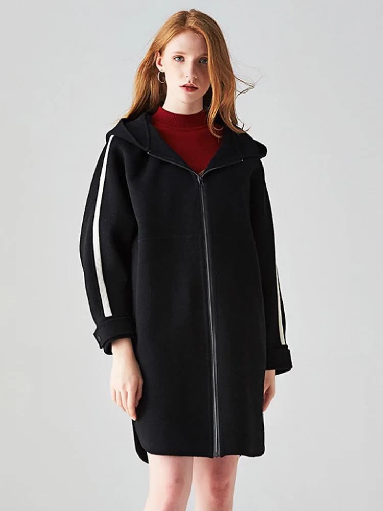 

High Quality 2019 Autumn Winter Woolen Coat Women's Double-faced Cashmere Jacket New Designer Elegant Casual Woolen Coats Female