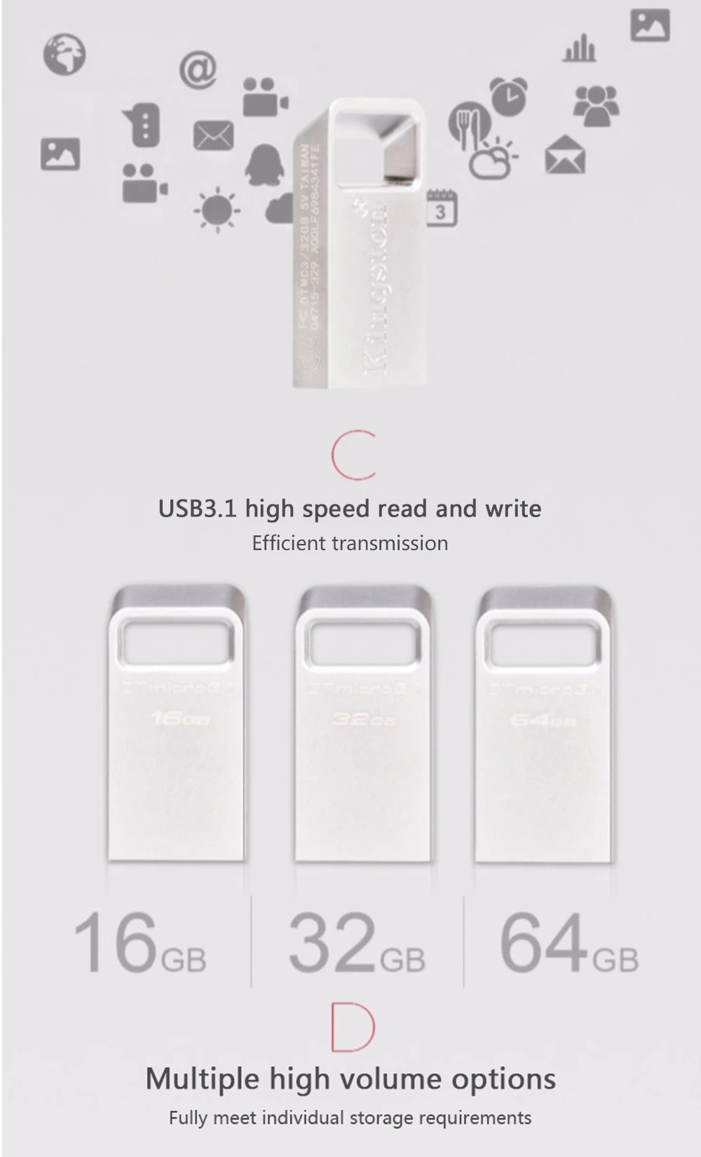 Kingston 32Ggb USB флешка 128 ГБ USB 3,1 флеш-накопитель металлический cle Флешка 64 ГБ флеш-накопитель 16 ГБ U диск