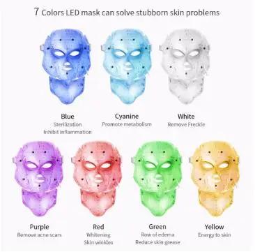  Led Face Mask 7 Color LED Facial Neck Mask with EMS Microelectronics LED Photon Mask Wrinkle Acne R - 4000003283093