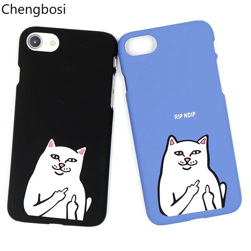 

New Middle Finger Despise Cat Phone Case Cover for IPhone 5 5s 6 6s 78plus Cartoon Funny Plastic Matte Back Cover for IPhone X