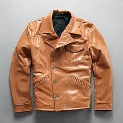 2019 брендовая винтажная повседневная куртка из натуральной кожи, мужские однобортные осенне-зимние Русские Пальто из натуральной воловьей