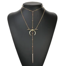 MissCyCy, Золотое Двухслойное колье-чокер с кисточкой для женщин, ожерелье с подвеской из сплава с Луной и бусинами, вечерние ювелирные изделия