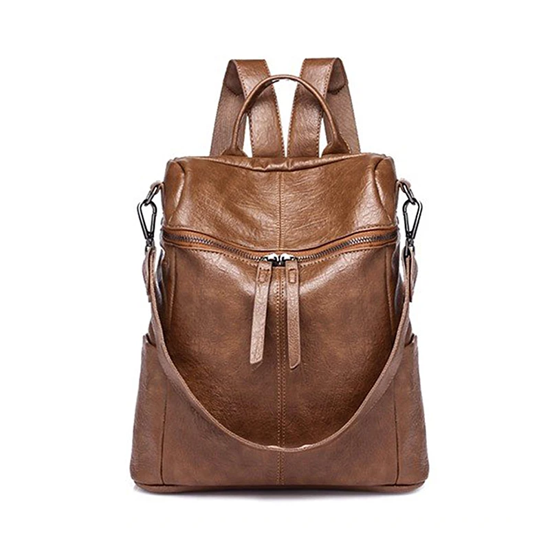 

Vintage Women Solid Student Backpack Brief Elegand Style PU Leather Double Shoulder Bag Large Capacity Travel Backpacks Sac
