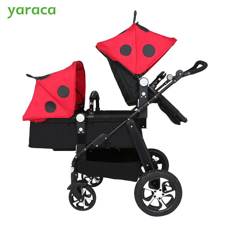 Image Twin Stroller Baby Carriage For Twins Prams For Newborns Cute Ladybug Panda Pattern Pram Twins Lightweight Double Strollers