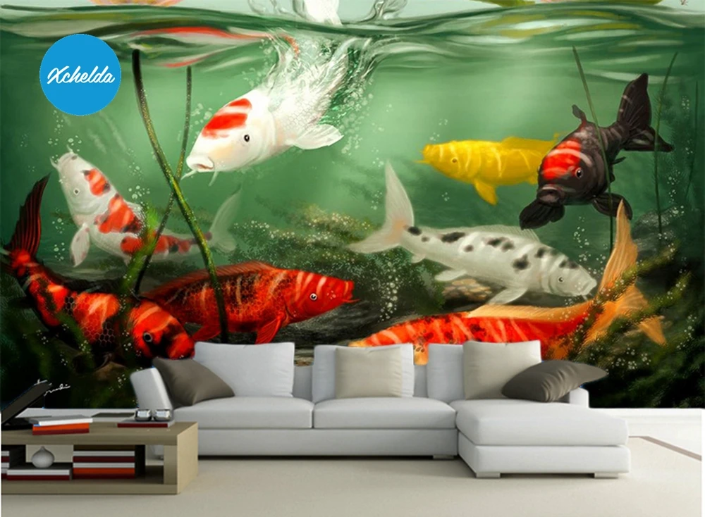 2x moderne Goldfisch Karpfen 3D Wandbild für Home Wohnzimmer Schlafzimmer